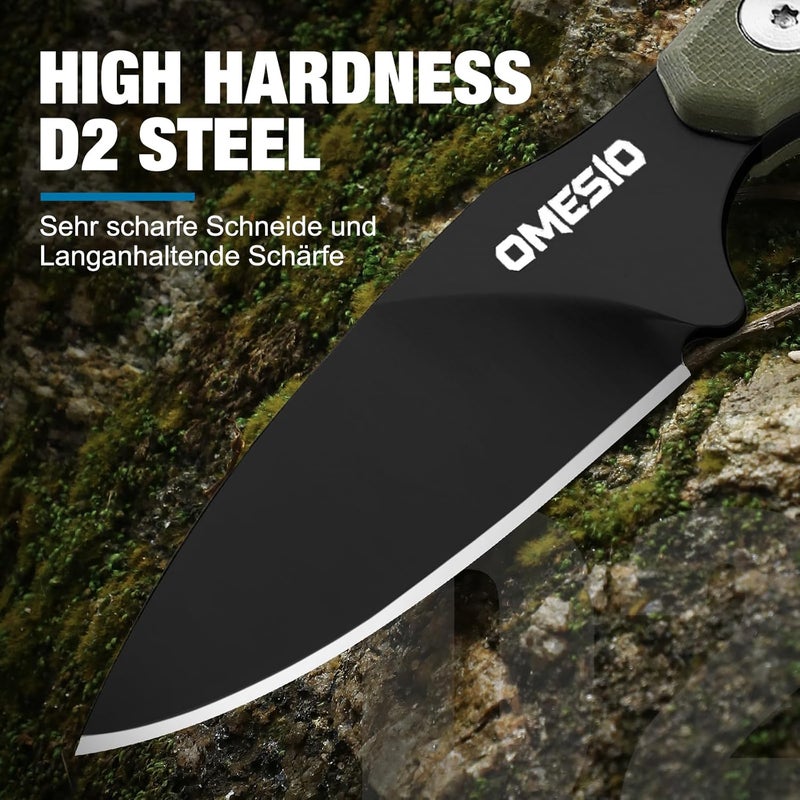 Omesio Compact Neck Knife with Sheath and Necklace, D2 Steel 2.99-Inch Blade, Full Tang G10 Handle, Fixed Blade for EDC, Hiking, Camping (Black Blade + Green Handle) - Image 2